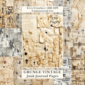 Grunge Junk Journal Pages, Vintage Ledger Paper, Old Newspaper Printables, Vintage Letter Background, Industrial Wall Ads (Digital Download)