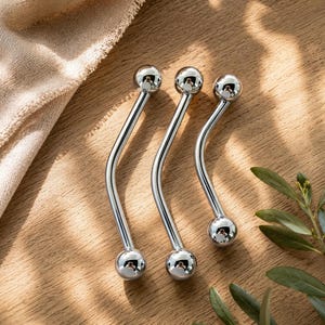 Curved Brass Cabinet Pulls, Minimalist Modern Drawer Handles, Sleek Metal Hardware for Kitchen, Bathroom, Dresser, Wardrobe