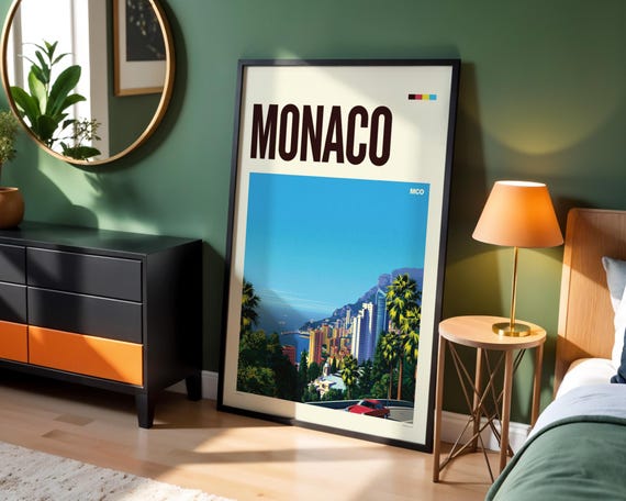 Monaco Retro Travel Poster | Pop Up City Kollektion | Vintage Städte Wandbild | Reise Erinnerung | Minimalistische Deko