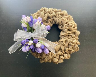 Purple Tulip Burlap Wreath, Spring Wreath, Summer Wreath, Front Door Decor