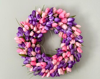 Pink and Purple Tulip Wreath, Spring Wreath, Easter Wreath, Mothers Day Wreath
