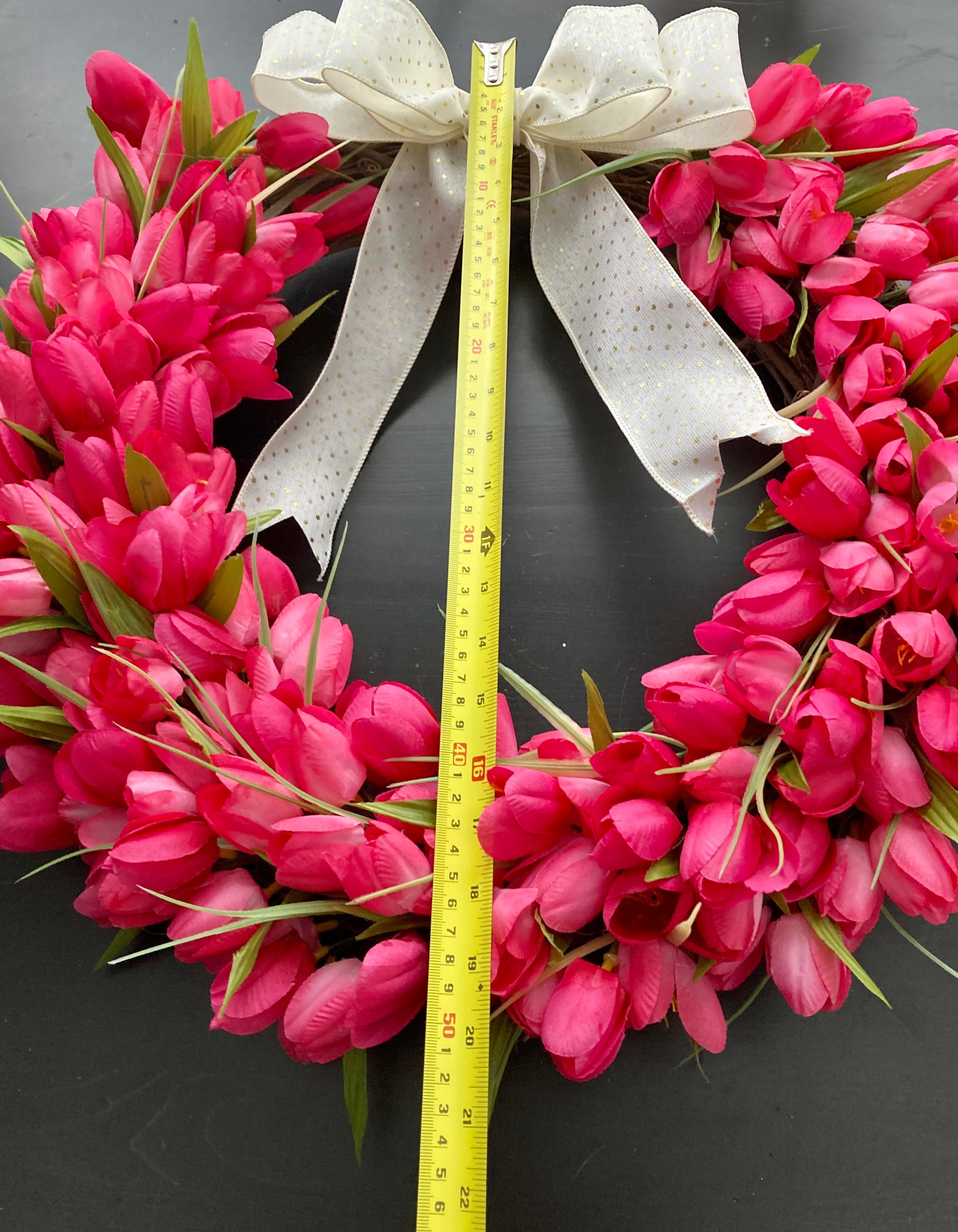 Hot Pink Tulip Wreath Spring Wreath Polka Dot Bow Mothers - Etsy UK