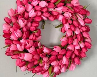 Pink Tulip Wreath, Spring Wreath, Easter Wreath, Mothers Day Wreath