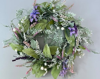 Wildflower Wreath, Ficus, and Lambs Ear Wreath, Spring Wreath, Summer Wreath, Front Door Decor, Mother’s Day