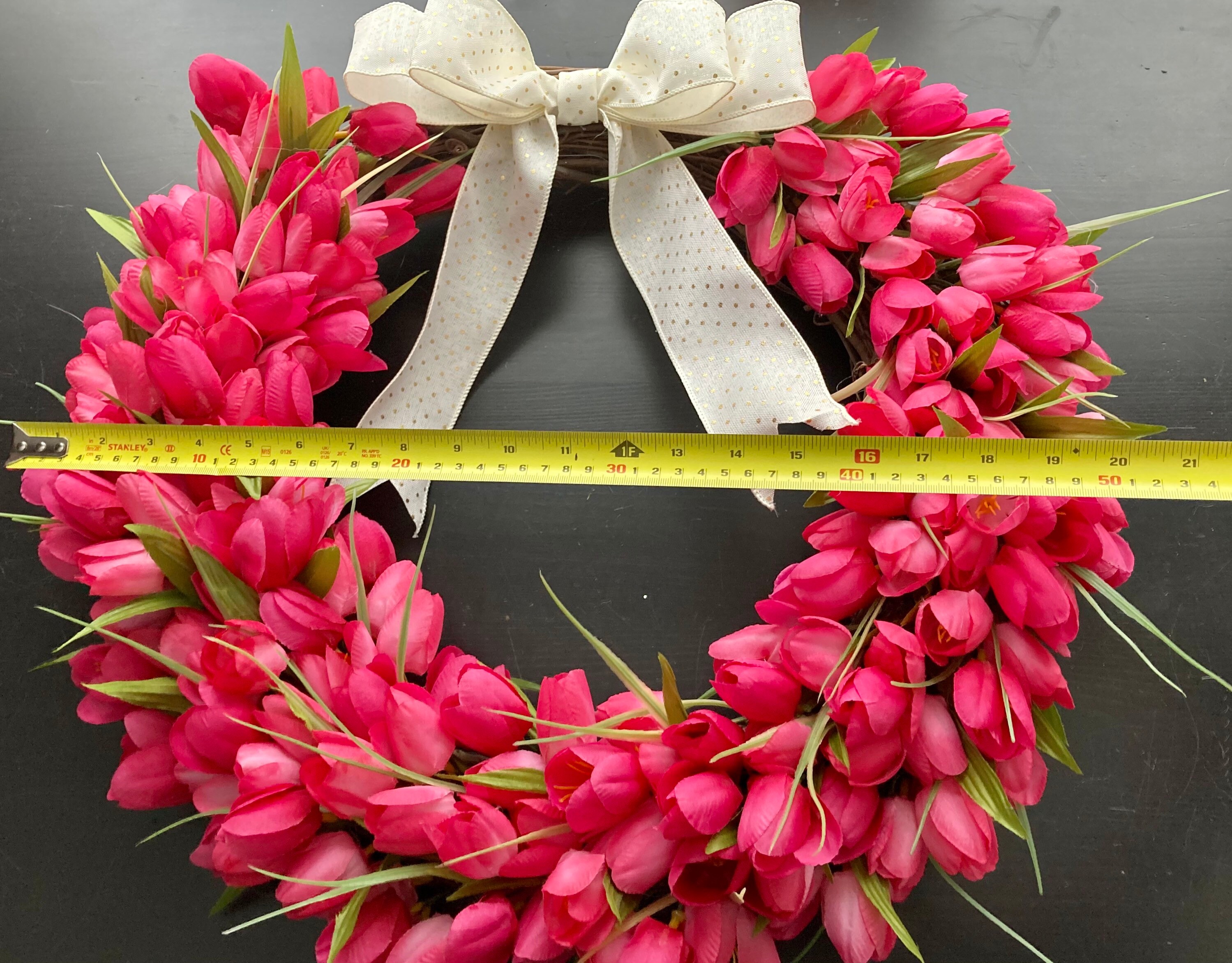 Hot Pink Tulip Wreath Spring Wreath Polka Dot Bow Mothers - Etsy UK