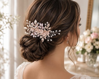 Pettine per capelli da sposa color oro rosa – Accessorio per capelli da sposa color cipria