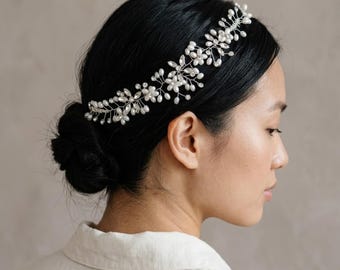Fermaglio per capelli da sposa con perle e cristalli – Copricapo da sposa in argento