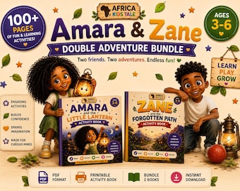 Printable Preschool Activity Book Bundle with Zane and Amara , 100+  Pages, Ages 3–6 (digital download)