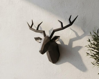 Décoration murale animalière artistique - Sculpture de tête de cerf et statue en bois de wapiti pour décoration de bureau