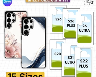 Samsung Galaxy Case Template Bundle | 15 Editable Canva Phone Case Templates | Galaxy S20 S21 S22 S23 S24 S25 S26 Sublimation PNG SVG