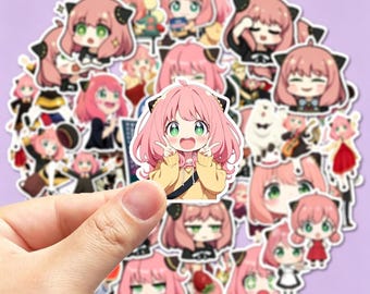 50pcs-Spy x Family Inspired Stickers Pack, Anya Forger Anime Vinyl Stickers for Laptop Water Bottle Journal Phone Case, Cute Anime Gift