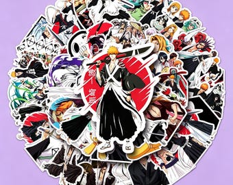 50pcs-Bleach Anime Inspired Stickers Pack, Soul Reaper Shinigami Vinyl Stickers for Laptop Water Bottle Journal, Anime Gift Decor