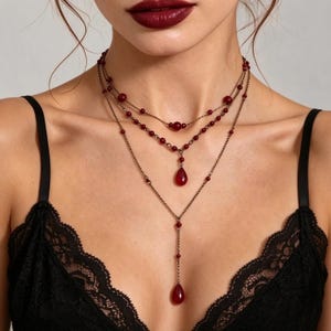 Halloween Halsband med svart ädelsten och lager av Y-form, gotiskt aftonhalsband