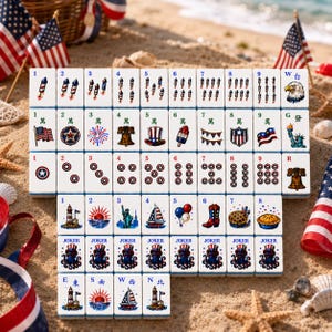 Independence Day American Mah Jongg Set, July 4th Patriotic Acrylic Mahjong Tiles, 152/160 Tile Set image 5
