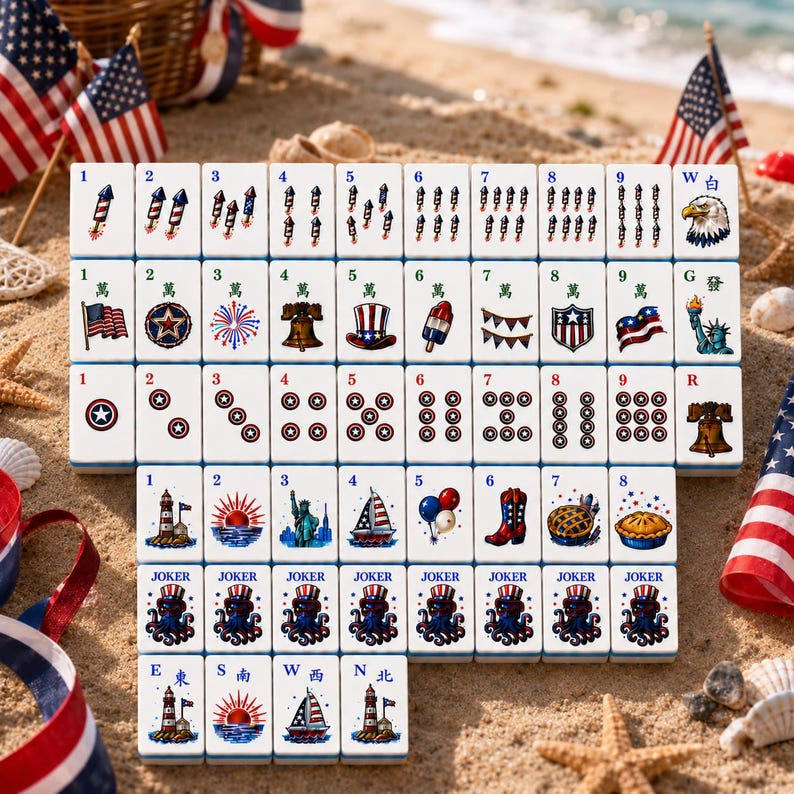 Independence Day American Mah Jongg Set, July 4th Patriotic Acrylic Mahjong Tiles, 152/160 Tile Set image 5