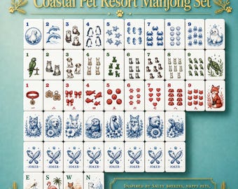 Coastal PetResort Amerikanisches Mahjong-Set, Strandtier-Mahjong-Fliesen, Option mit 152 oder 160 Fliesen, Luxusozean-Haustier-Mahjong-Geschenk