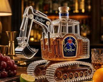 Garrafa de Uísque em Formato de Escavadeira - Garrafa de Vidro 3D para Equipamentos Pesados, Artigos de Bar Personalizados para Crown Royal, Presente para Operadores de Construção, Engenheiros, Presente para o Dia dos Pais