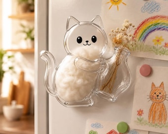 Magnetic Cat Whisker Keeper - Clear Kitty Fridge Magnet & Mini Vase, Cute Acrylic Cat Memorial Keepsake, Pet Whisker Storage Box, Gift for