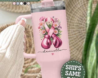 Breast Cancer Awareness Tumbler Personalized Breast Cancer 40oz Tumbler with Handle Breast Cancer Survivor Cup Breast Cancer Travel Mug