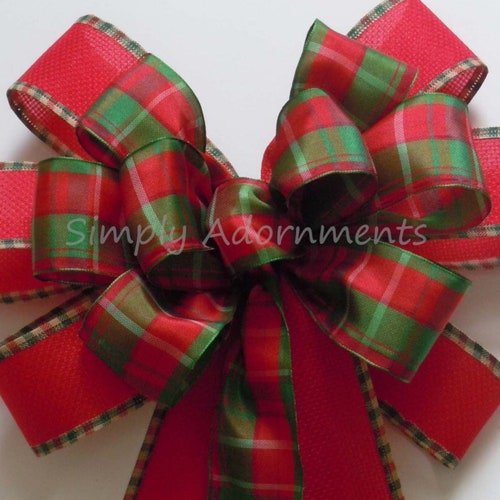 Red Green Plaid Bow Christmas Plaid Wreath Bow Red Green Etsy