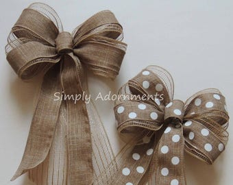 Natural Mesh Burlap Bow, Farmhouse bow, Farmhouse Burlap Wreath Bow, Door sign bow, Rustic Burlap Easter Bow, Rustic Burlap bow lantern Bow