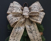Rustic Burlap Christmas Bow Christmas Holidays Script Burlap | Etsy