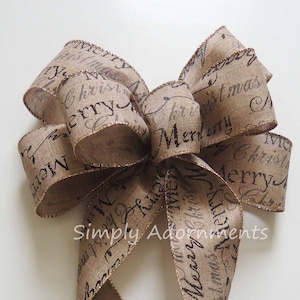 Rustic Burlap Farmhouse Christmas Bow, Christmas Holidays Script Burlap ...
