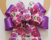 Spring Flowers Bow, Purple flowers door bow, Spring flowers wreath Bow, Purple flower summer bow, Lantern flower Bow, flowers gift bow Il_170x135