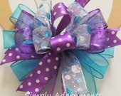 Purple Turquoise Bow, Blue Purple Wreath bow, Lantern Bow, Birthday bow, Lantern Swag Bow, Blue Purple Door Bow, Blue purple themed decor Il_170x135