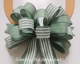 Sage Green Farmhouse Stripes Bow, Vintage farmhouse green Bow, Green Farmhouse Wreath bow, Farmhouse Door Bow, Farmhouse Bow for Porch sign