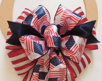 Red white & blue Patriotic wreath Bow, Stars and Stripes bow, Patriotic Door Bow, July 4th Wreath Bow, Fourth of July bow Patriotic gift bow