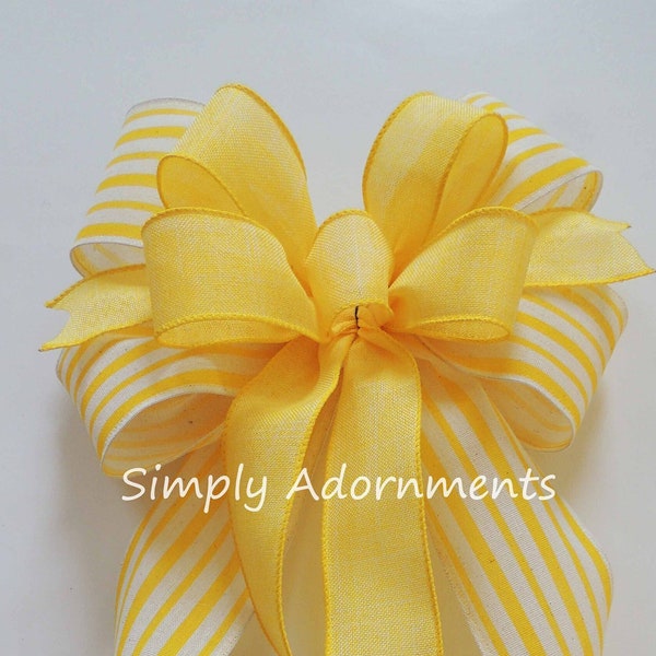 Yellow Striped Bow, Yellow Stripe Door Hanger Bow, Yellow Lantern Bows, Yellow Front Sign Bow, Wreath Embellishment, Patriotic Everyday Bow