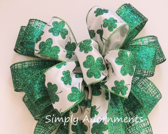 St Patricks Wreath Bow Kelly White Shamrock Wreath Bow Irish Wedding Decorations Kelly Green Shamrock Bow St Patrick Gift Bow