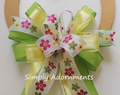 Easter Flowers Bow, Green Yellow Spring Flowers Bow, Spring Flowers Lantern Bow, flowers Wreath Bow, Spring Door bow, Spring Gift bow Il_170x135