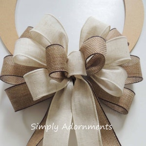 Burlap Ivory Wreath Bow, Farmhouse Bow,  Ivory Burlap Sign bow, Everyday Wreath Bow, Ivory burlap Farmhouse Bow, Lantern Bow Front porch bow