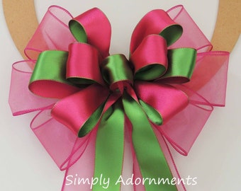 Pink Green Bow, Pink Lime Wreath bow, Hot Pink Green Birthday party decor, Pink Accent Bow, Pink lime lantern bow, Door Bow, Pink gift bow