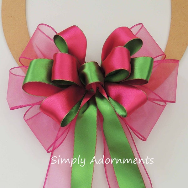 Pink Green Bow, Pink Lime Wreath bow, Hot Pink Green Birthday party decor, Pink Accent Bow, Pink lime lantern bow, Door Bow, Pink gift bow