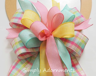 Spring Pastel Bow, Colorful Spring Plaid bow, Pastel Plaid Wreath Bow, Spring Plaid Lantern bow, Pastel plaid Door bow, Birthday gift bow