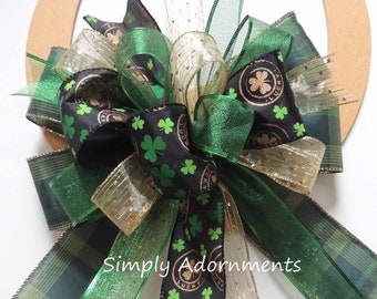 St Patrick Wreath Bow, Hunter Shamrock Bow, St Patrick's lantern Bow, St Patrick Shamrock Bow, Shamrock gift Bow, wreath door bow, Sign Bow