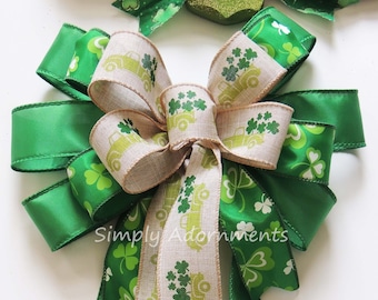 St Patricks Wreath Bow Kelly White Shamrock Wreath Bow Irish Wedding Decorations Kelly Green Shamrock Bow St Patrick Gift Bow