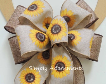 Rustic sunflowers Wreath bows, Harvest sunflower Bows, Sunflowers lantern Bow,  Rustic Sunflower door Bow, Thanksgiving accent wreath Bows