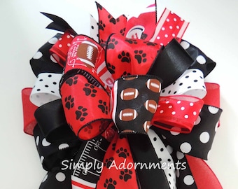 Georgia Bulldogs Football Bow, Paw Print Football Bow, Red Black Georgia Football bow, Red Black Paw Print Bow, Georgia Football team Spirit