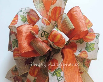 Harvest pumpkin Bow,  Pumpkin fall Bow, Fall Wreath Bow, Harvest Fall Lantern Bow, Thanksgiving Wreath Bow, Harvest Fall accent for Wreath,