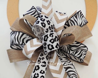 Safari Wreath bow, Animal Print birthday bow, Safari gift bow, Leopard Zebra wreath bow, Safari lantern bow,  Animal Print Birthday party