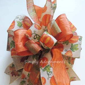 Harvest pumpkin Bow,  Pumpkin fall Bow, Fall Wreath Bow, Harvest Fall Lantern Bow, Thanksgiving Wreath Bow, Harvest Fall accent for Wreath,