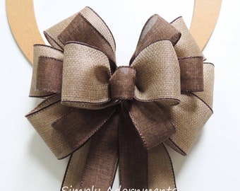 Brown Natural Burlap Ribbon Bow, Farmhouse Wreath Bow, Rustic Brown Burlap door Bow, Brown tan door Bow, Everyday bow, Farmhouse Lantern Bow
