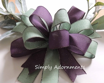 Purple green BOW ONLY, Mint green Eggplant Bow, Purple green Wreath bow, Mint green Eggplant Wedding, Porch sign Bow, Door Bow, gift bow