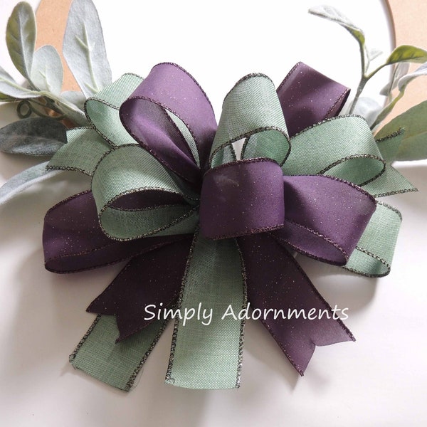 Purple green BOW ONLY, Mint green Eggplant Bow, Purple green Wreath bow, Mint green Eggplant Wedding, Porch sign Bow, Door Bow, gift bow