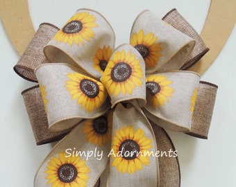 Rustic sunflowers Wreath bows, Harvest sunflower Bows, Sunflowers lantern Bow,  Rustic Sunflower door Bow, Thanksgiving accent wreath Bows