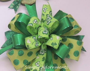 St. Patrick's Wreath Bow, Kelly Green Shamrock Accent Wreath Bow, St Patrick's Wreath Bow,Lime Emerald Irish Shamrock Bow, Shamrock gift Bow